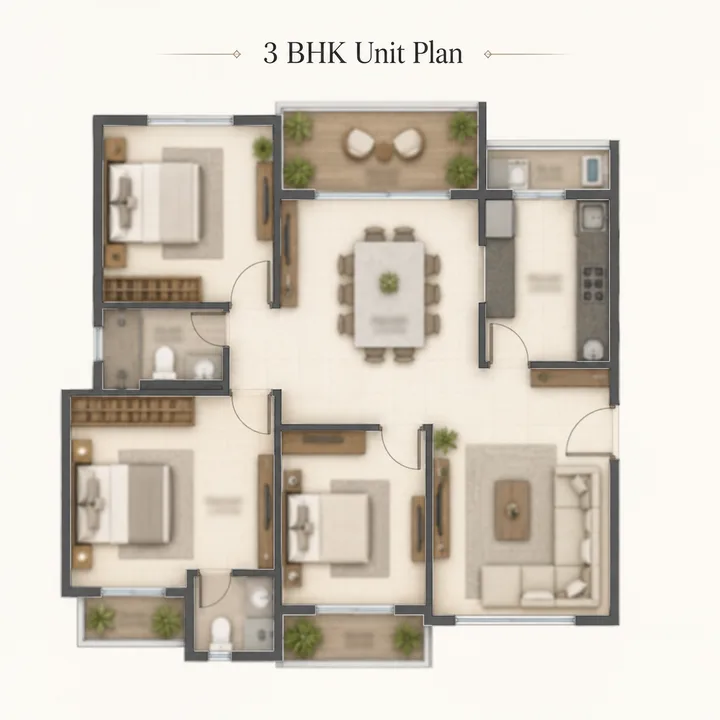 SNN Raj Azaleas 3 BHK apartment floor plan layout